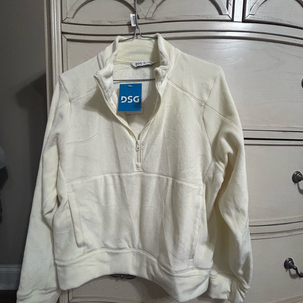DSG Pale Yellow Velour Quarter-Zip Pullover NWT